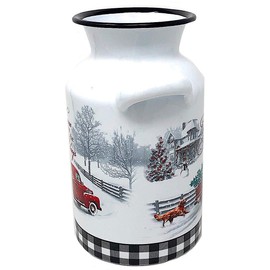 Gerson Christmas Holiday Kitchen Decor Organizer Antique Truck White Enamel/Home for the Holidays / (Milk Can)