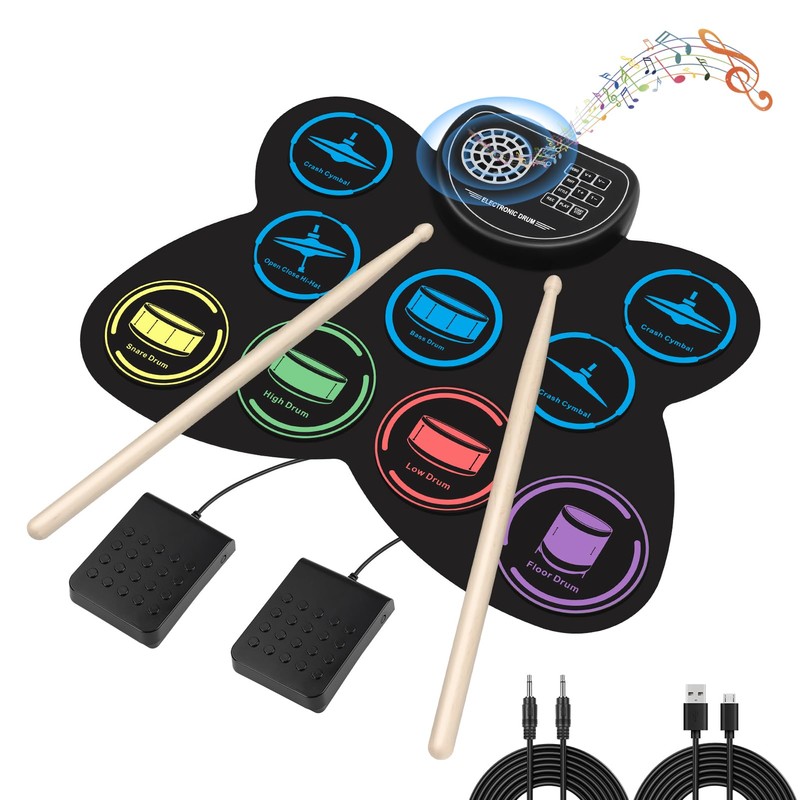 Electronic Drum Set, Marrilley 9 Drum Practice Pad with Headphone