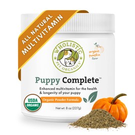 Wholistic Pet Organics Puppy Essentials - Organic Pumpkin Powder Dog Supplement for Skin & Coat Health, Itching Relief, Omega 3 & Probiotics - Vitamins for Immune Support, Homemade Dog Food Additive
