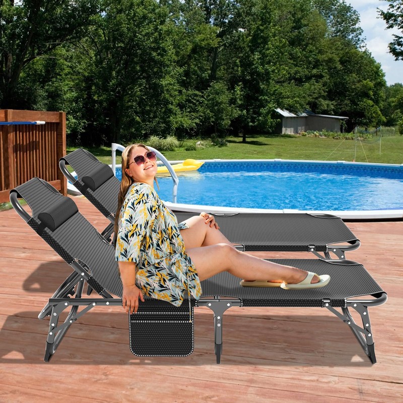 DoCred Heavy Duty Chaise Lounge Chair, Adjustable 5-Position Folding Chaise