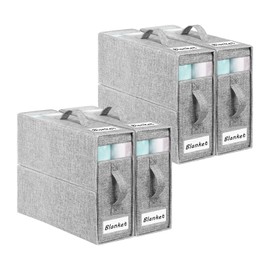 KEEGH Bed Sheet Organizers and Storage, 4 Pack Linen Closet Organizer for Bedding, Sheets Set Folder Organizer with Window& Zipper, Bed Sheet Storage Organizer for Bedsheets, Duvet Cover - Light Grey