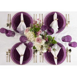 PLASTICPRO 32 Piece Combo Plates Set includes 16-7'' inch Plates & 16-10'' inch Plates Purple Hammered Plastic Party Plates Premium heavyweight Elegant, Disposable, Tableware, Dishes,