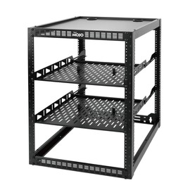 Tecmojo 16U Open Frame Network Rack for IT & AV Gear, AV Rack Floor Standing or Wall Mounted,with 2 PCS 1U Rack Shelves & Mounting Hardware,Network Rack for 19" Networking,Audio and Video Device