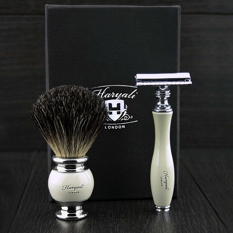 Vintage Replacement Bare Blade Safety Razor Badger Shaving Brush Gift