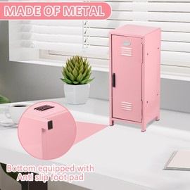bigjvbfv Mini Locker with Lock and Key, Rustproof Metal Small Locker, Lockbox Desktop Storage Organizer,Practical Mini Storage Locker with Compartments for Desktop Girls Boys (Rose)