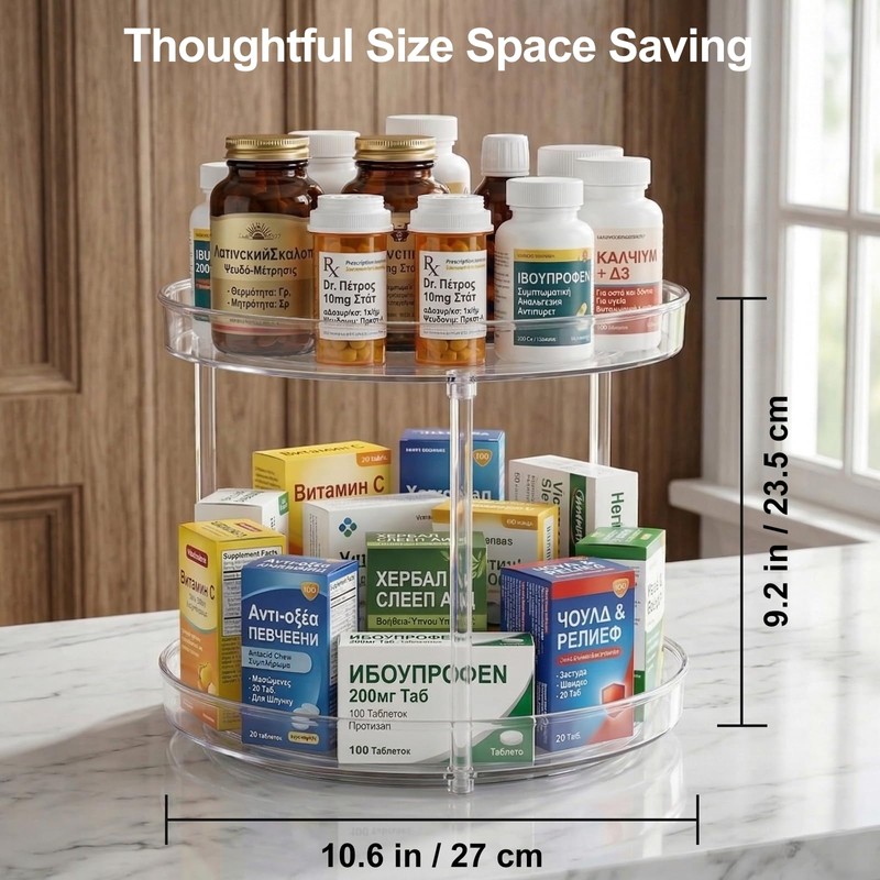 IPENP Vitamin Storage Organizer, 1 Tier 10.3" Rotary Turntable Organizer