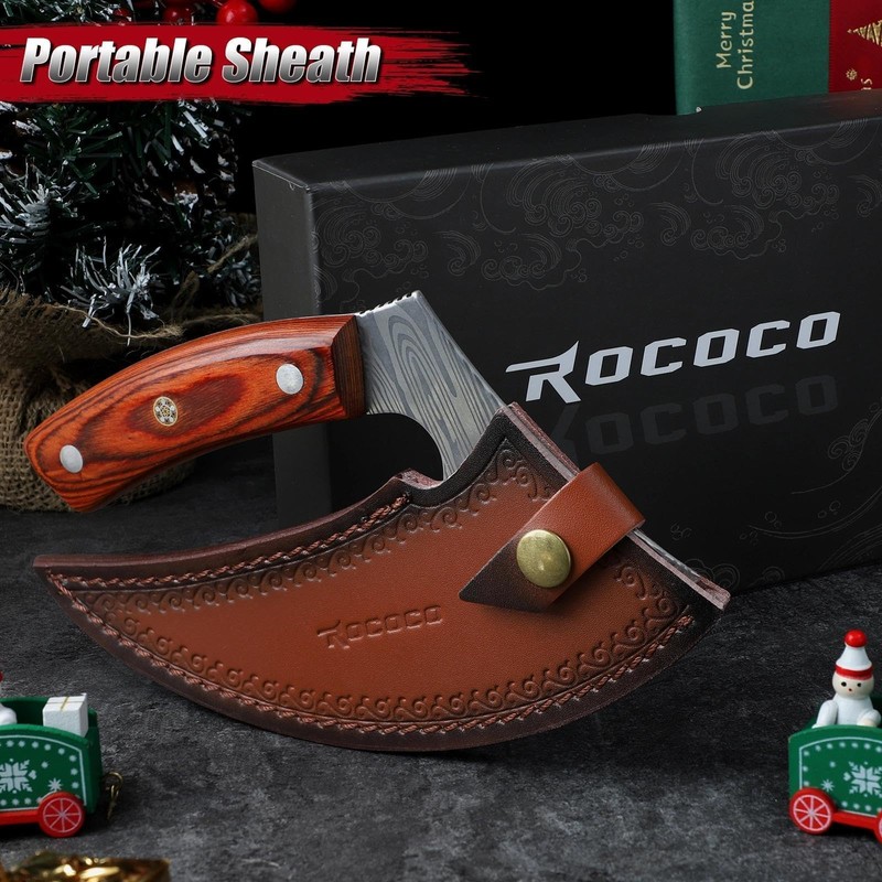 ROCOCO Pizza Cutter Ulu Knife – Full Tang Mezzaluna Rocker