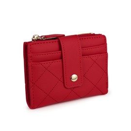 AdiStylinno Wallet for Women, Rhombus Leather Credit Card Holder Bifold Wallet, Small Compact Purse with Zip Coin Pocket (Red)