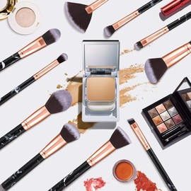 Brochas de maquillaje, START MAKERS Juego de 10 brochas de maquillaje de mármol para base en polvo, colorete, mezcla de sombras de ojos, juegos para rostro, sombra de ojos, cejas, corrector, contorno, resaltado (negro)