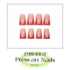 IMSOHOT Duck Press on Nails Medium Red French Tips Fake Nails Full Cover Duck Feet Flared False Nails Glossy Glue on Nails 24Pcs Acrylic Nail Supplies