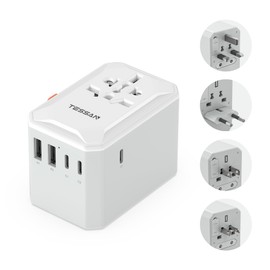 TESSAN Universal Travel Adapter, Travel Plug Adapter Worldwide with 5 USB Ports (3 USB C), International Plug Adaptor for UK to Europe USA Australia France Germany Spain Ireland Japan (Type C G A I)