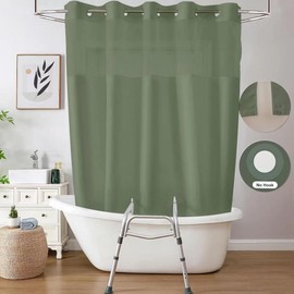 Tybraf Waffle Split Shower Curtain for Bath Transfer Benches, Polyester Fabric See Through Shower Curtain with Window, No Hooks Bathroom Curtain,71 x 74inch Green
