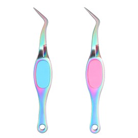 2 Pcs Reverse Tweezers Crafting Tweezer Precision Curved Tweezer Soft Grip Bent Fine Point Sticker Tweezers for Scrapbooking Jewelry DIY Electronics Laboratory Work