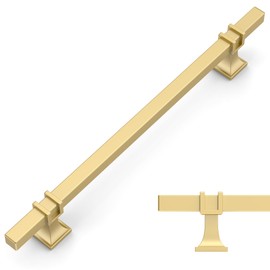 Amerdeco 10 Pack Brushed Gold Cabinet Pulls 7.5 Inch(192mm) Hole Center Drawer Pulls Cabinet Hardware Kitchen Cabinet Handles for Bathroom Dresser Pulls ZH0067