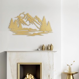 SIGNLEADER Metal Wall Art Decor Bird Fly in Lakeside Mountains Modern Abstract Wall Sculpture Hangings Home Decoration for Living Room, Bedroom, Bathroom, Kitchen, Outdoor - 12" Gold