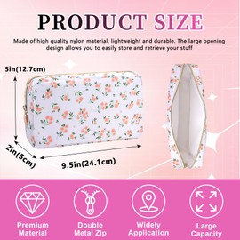 Iqimott - Mini bolsa de maquillaje floral de nailon, bonita bolsa de cosméticos pequeña, impermeable, con cierre, bolsa de viaje, rosado, (Pink-Flower), Pequeño, Moda