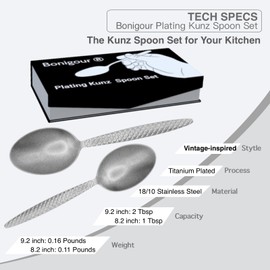 Bonigour Chef Kunz Spoons, 18/10 Stainless Steel Professional Set for Baking, Plating, Quenelle, Serving, Sauces, Culinary Coating Tools with Non-Slip Handle (Silver)