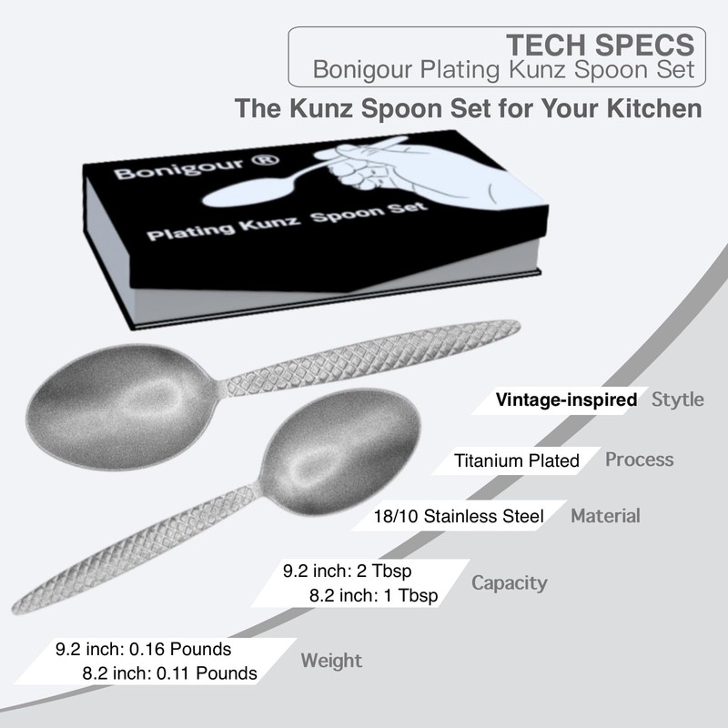 Bonigour Chef Kunz Spoons, 18/10 Stainless Steel Professional Set for