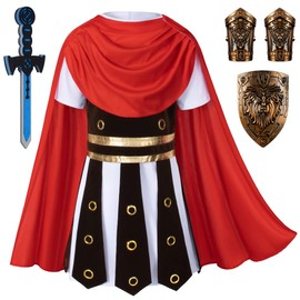 Child Medieval Roman Warrior Knight Renaissance Performance Costume with Accessories 130cm 6-7yrs White