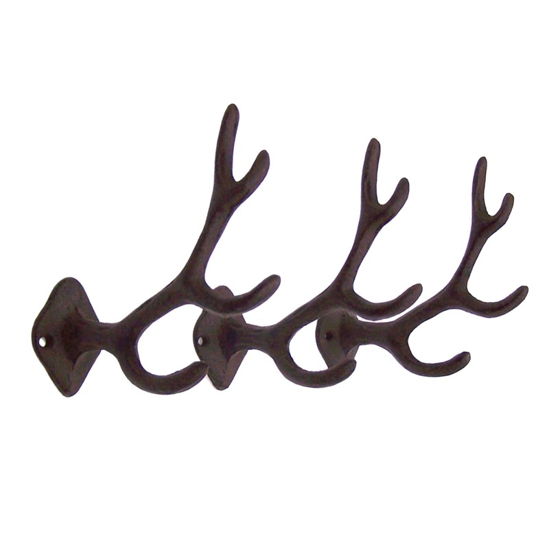 Rustic 4-Point Deer Antler Cast Iron Wall Hook 5.6 Inch