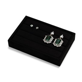 Papten Velvet Jewelry Ring Organizer Trays Stackable Jewellery Drawer Organiser Tray for Earrings Ring Display Showcase,Black