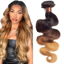 GzorOuzr 1B/4/27 Body Wave Hair 1 Bundles Three Tone Hair Extensions For Women Real Unprocessed Virgin Hair Hair Weaves 30 Inch