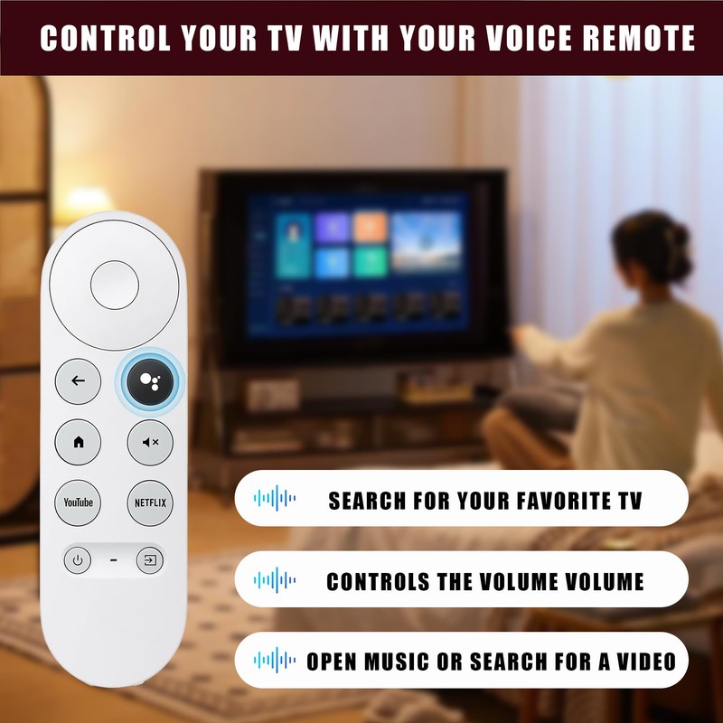 1PCS Replacement Voice Remote Control for Google Chromecast 4K Snow