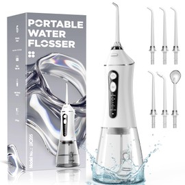 Water Flosser for Teeth Cleaning and Flossing, 5 Modes Rechargeable Cordless Oral Irrigator 320ml Water Tank Teeth Cleaner, IPX7 Waterproof Portable Electric Dentel Flossers for Home and Travel,White