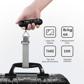pack all 110 Lbs Luggage Scale, Digital Handheld Baggage Scale, Travel Suitcase Weight Scale with LCD Display, Battery Included, Black