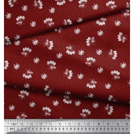 Soimoi Red Poly Crepe Fabric Dot,Leaves & Raspberry Fruits Print Fabric by Yard 52 Inch Wide