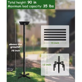 Mokeyder 90 Inch Bird House Pole Mount Kit, Adjustable Heavy Duty Bird Feeder Pole for Outdoors, Universal Mounting Post Set with 5-Prong Base, Black, 1 Pack