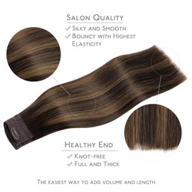 WENNALIFE Secret Hair Extensions Real Hair, 35 cm, 14 Inches 75 g Balayage Dark Brown to Chestnut Brown Hair Extensions Real Hair Wire Hair Extensions Invisible Extensions
