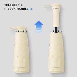 Hidden Telescopic Handle Folding Umbrella for Rain & Sunshine Mini UV Resistant Sun Protection Portable & Ultra Light Design Umbrella for Travel-Blue