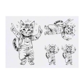 4 x ' Cat Wearing Overalls' Temporary Tattoos - Water Resistant, Skin-Safe, Non-Toxic Transfers, Mixed Sizes (TO00073196)