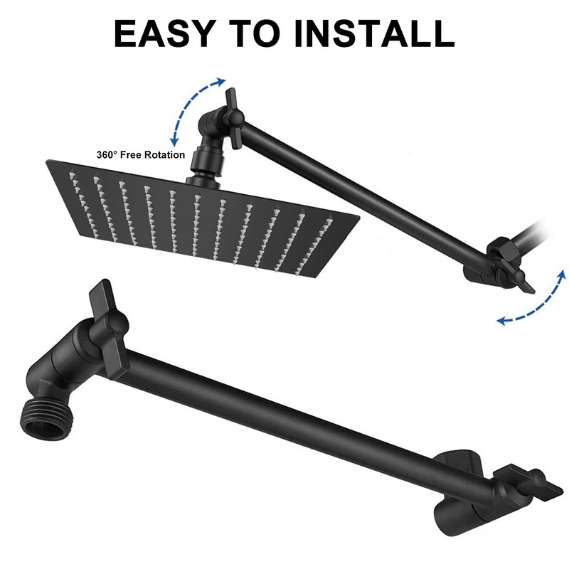 HarJue High Pressure Large Stainless Steel Square Rain ShowerHead With
