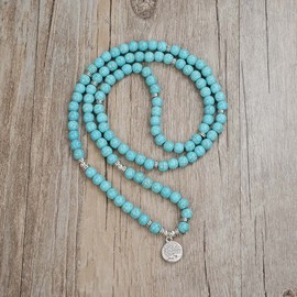 Tree of Life Charm 108 Mala Prayer Beads Bracelet Healing Calming Mala Necklace for Yoga Meditation Practice, Stone