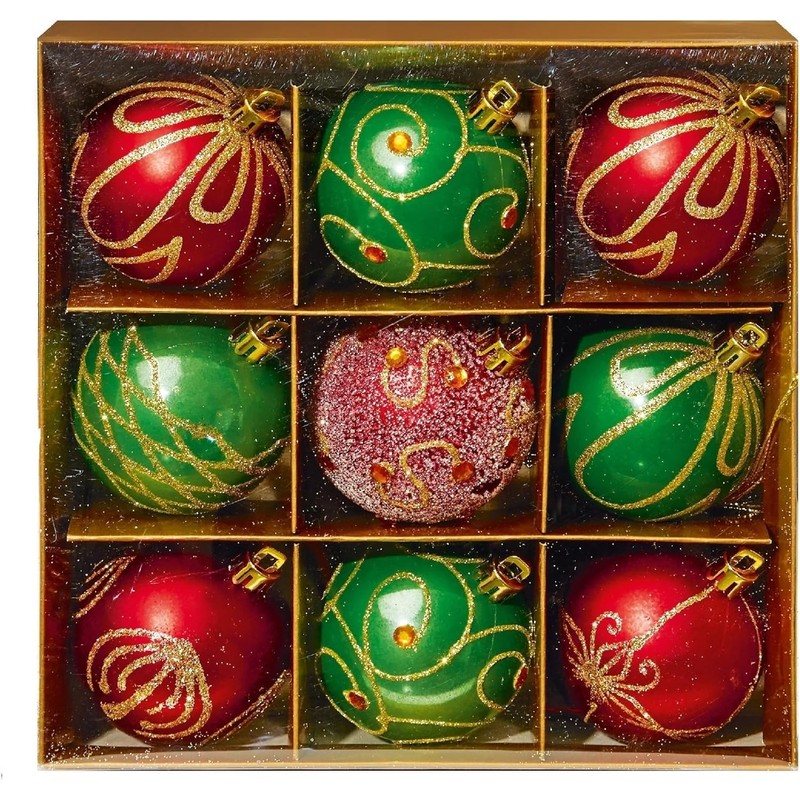 UKDD® Set of 9 Premium Baubles Luxury Christmas Tree Bauble