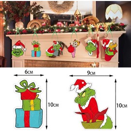 Grinch Christmas Decorations, Grinch Decoration Christmas, Pack of 15 Grinch Christmas Decorations, Paper Hanging, Grinch Christmas Tree Decorations for Decorations, Gift, Christmas Tree Party