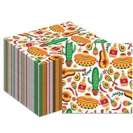 OXYLIPO 40Pcs Mexican Fiesta Paper Napkins Mexican Fiesta Colorful Disposable Lunch Dinner Paper Napkin Set for Cinco De Mayo Baby Shower Dinner Picnic Party Tableware Decor Supplies,6.5 * 6.5 Inch