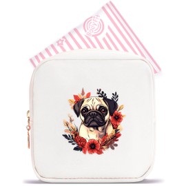 BJDAMAI Mini Makeup Bag, Cute Portable Zipper Pouch Cosmetic Bag For Teen Girls Kids, Small Storage Bag For Sanitary Pad, Coin, Lipstick, Jewelry!, Pug, Cute