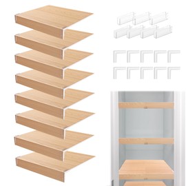 CroBlissful 8 Pcs Wire Shelf Cover Adjustable PVC Wood Wire Rack Covers for Pantry Faux Wooden Shelf Liners 12x14 Inch Moisture Proof Removable Closet Shelves with 7 Holders for Home Kitchen