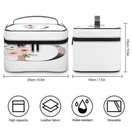 Xmkltbz Large Women Wash Bag, Cosmetic Organizer Train Toiletry Storage Case Holder Zipper Makeup Bag Pouch 9.8x7.5x5.9 in Print Floral Alphabet Monogrammed Rose Gold Letter D