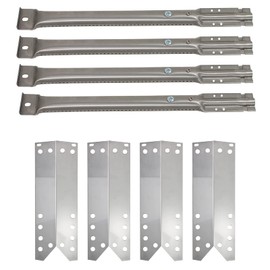 4-Pack BBQ Gas Grill Tube Burner & Heat Shield Plate Tent Replacement Parts for Kenmore 16641 - Compatible Barbeque Stainless Steel Pipe Burners & Flame Tamer, Guard, Deflector, Flavorizer Bar