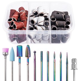 Treki Nail Drill Bit Set, 75pcs Nail Sanding Bands (80 Grit 120 Grit 180 Grit)+1pc 3/32" Mandrel Bit + 10pcs Mini Nail Bits for Nail Drill Home Salon Manicure Pedicure Remove Cuticle Tools for Acrylic
