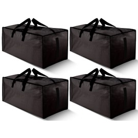 HOMESURE 4 Pack Large Strong Moving Bags with Zippers & Carrying Handles - Water-Resistant - Heavy Duty Storage Tote for Space Saving Moving Storage, Fold Flat, Alternative to Moving Box (Black)