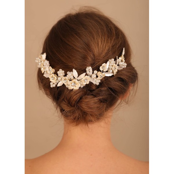 Denifery Peine para el pelo de boda con diseño de flores y perlas para novia y dama de honor (estilo 4)