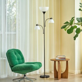 VONLUCE Torchiere Floor Lamp, 71" Standing Lamp with Adjustable Reading Lights & 2 Bulbs, 3 Color Temperatures Modern Tall Pole Lamp for Living Room Bedroom Corner, Black