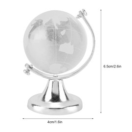 Glass Ball Globe Crystal Ball with Metal Stand, 2.6 x 1.6 Inch Mini Globe Decoration for School, Home and Office Desktop Ornament (Silver)