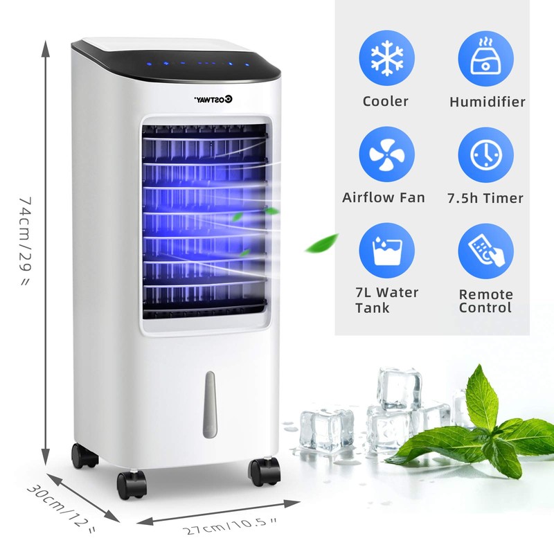 COSTWAY Evaporative Cooler, Portable Cooling Fan with Remote Control, 3-Mode,