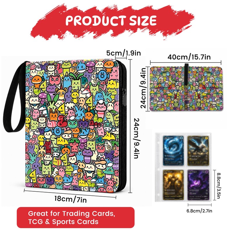 4 Pocket Card Binder Holds 440 Cards, Trading Card Binder
